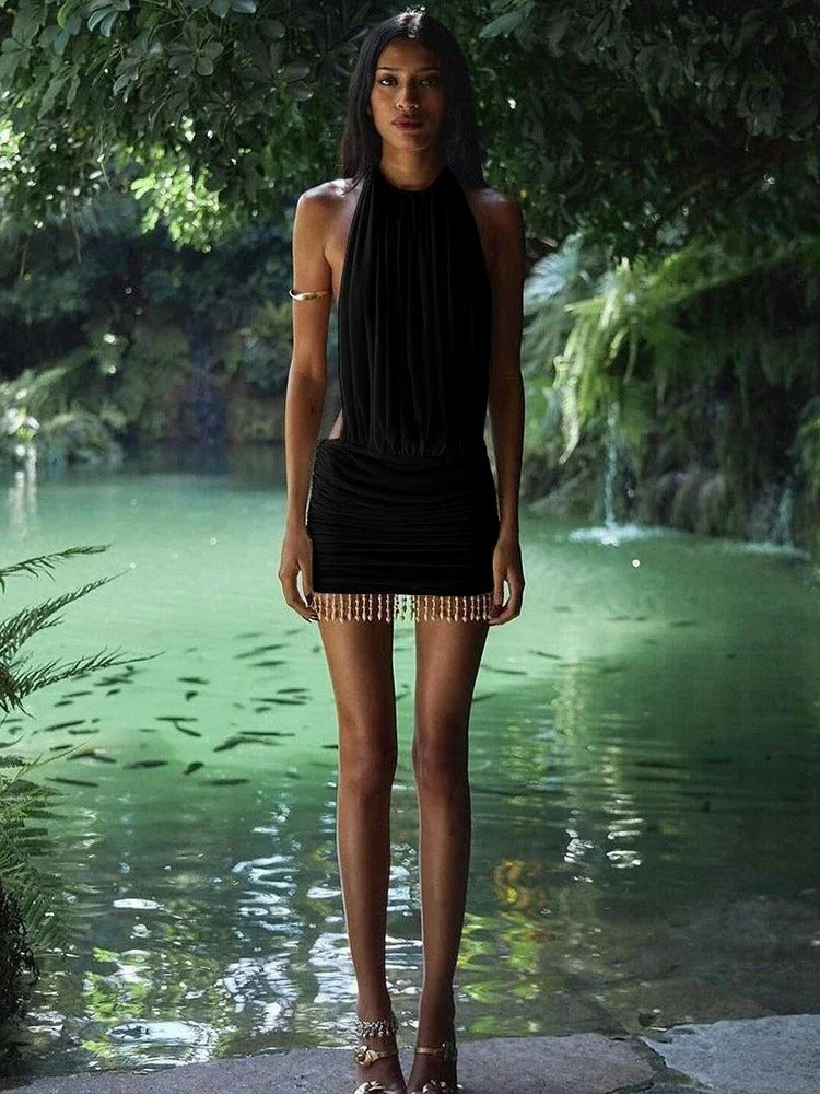 Mesh Patchwork Backless Party Dress