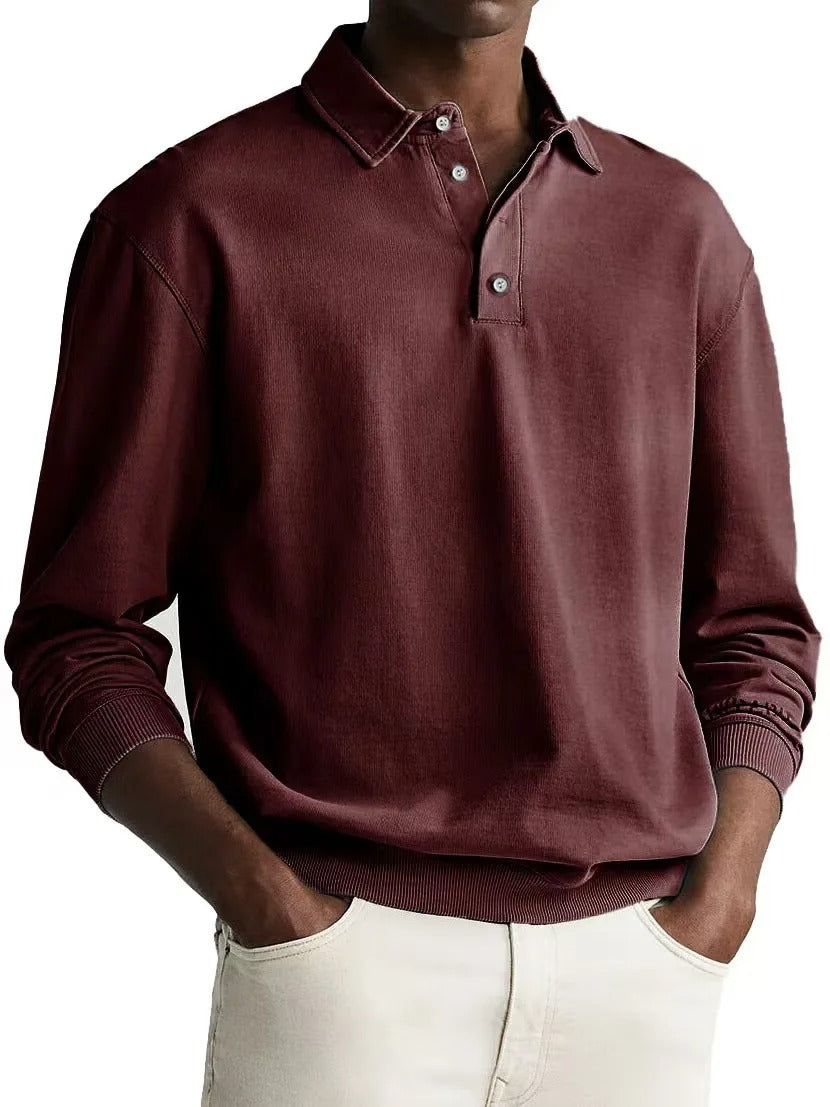 Men’s Long Sleeve Business Casual Cotton Polo