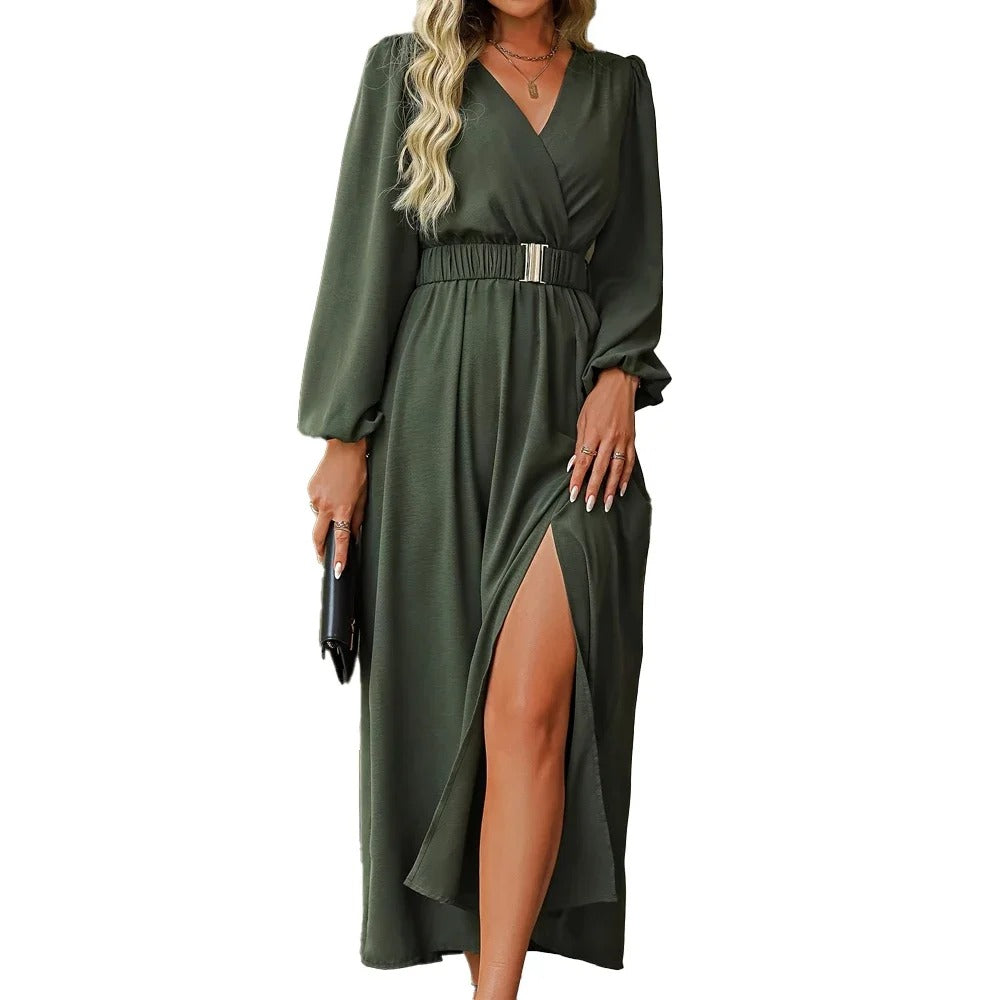 Plus Size V-Neck Split Maxi Dress