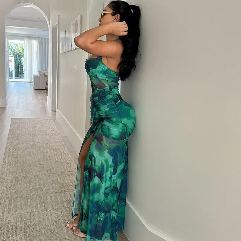 Flawless Backless Green Party Gown