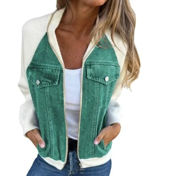 Cozy Patchwork Woolen Zip Jacket