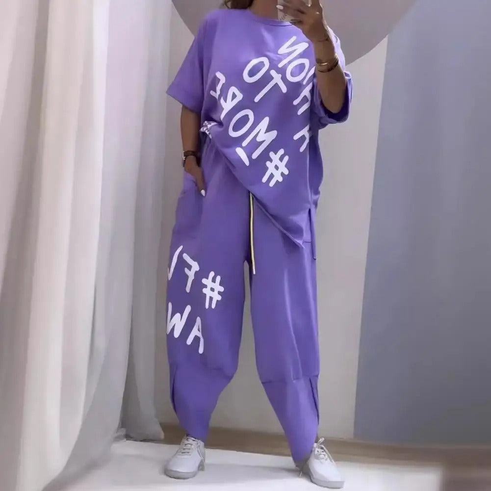 Summer Vibe Letter Print Tracksuit Set