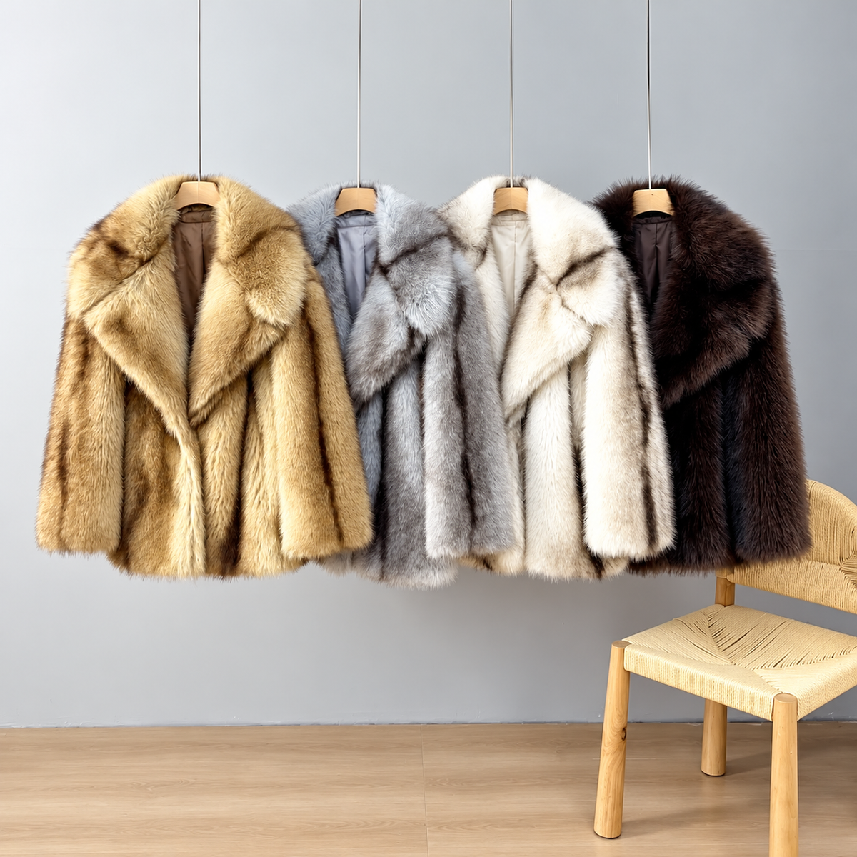 Women’s Luxury Yellow Striped Faux Fur Coat