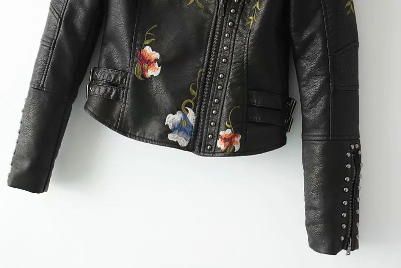 Floral Embroidered Biker Jacket