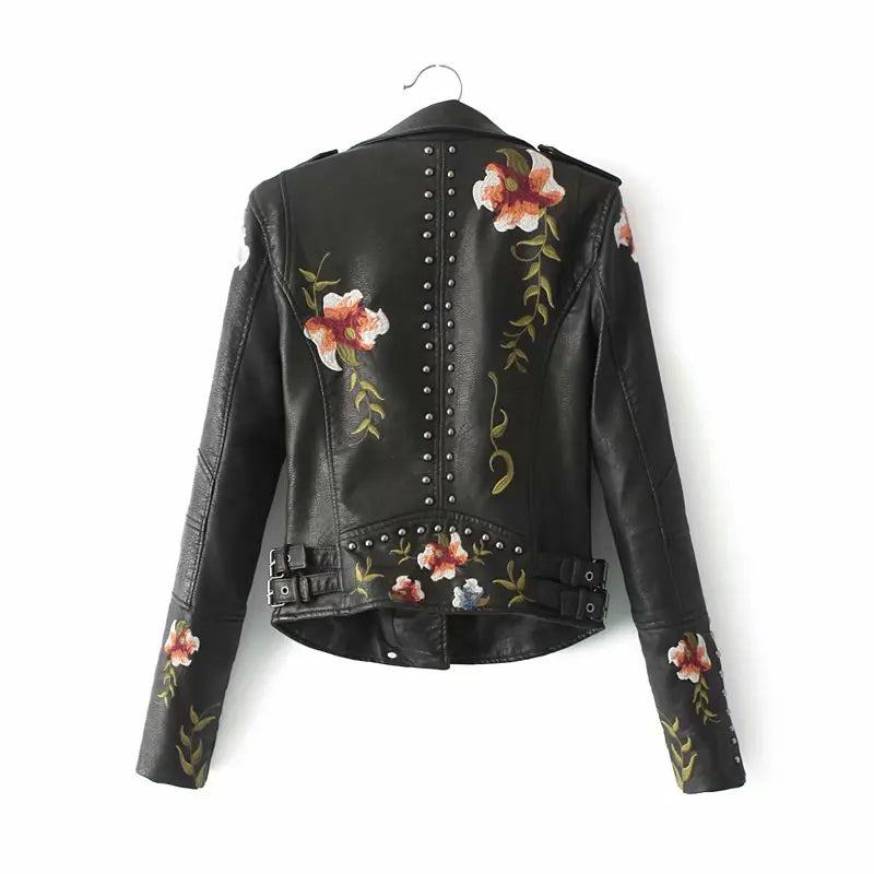 Floral Embroidered Biker Jacket