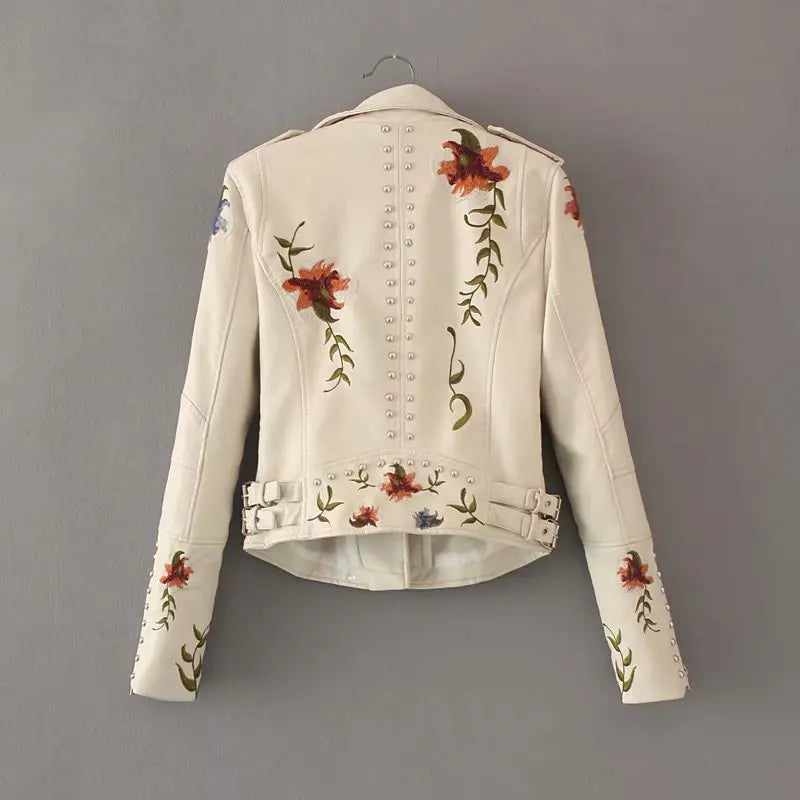 Floral Embroidered Biker Jacket