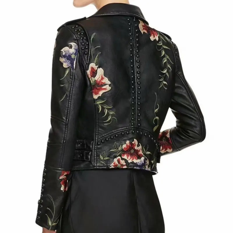 Floral Embroidered Biker Jacket