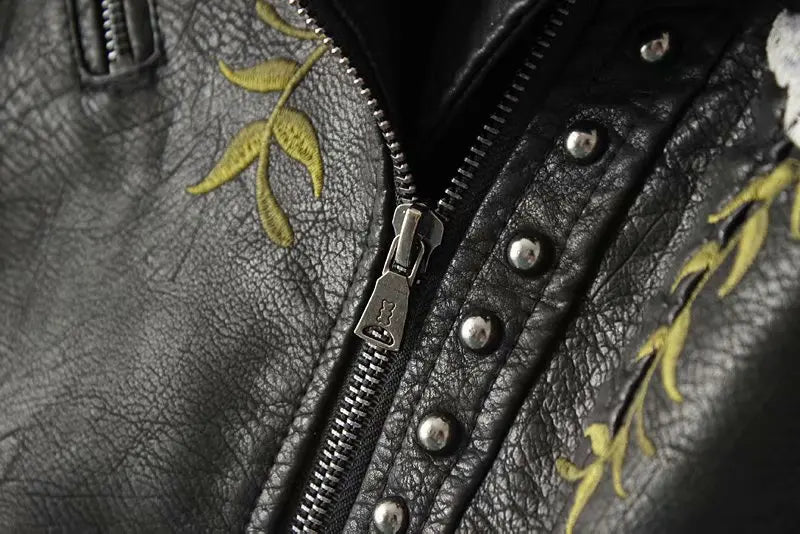 Floral Embroidered Biker Jacket
