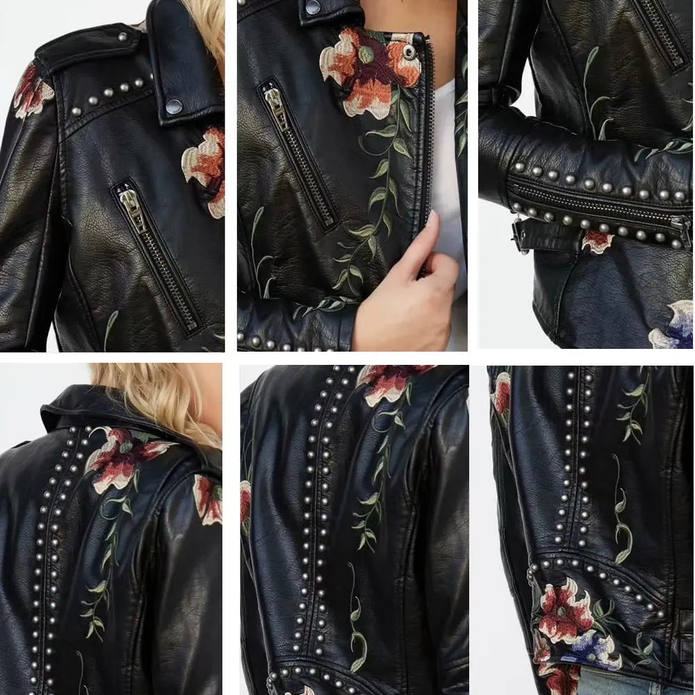 Floral Embroidered Biker Jacket