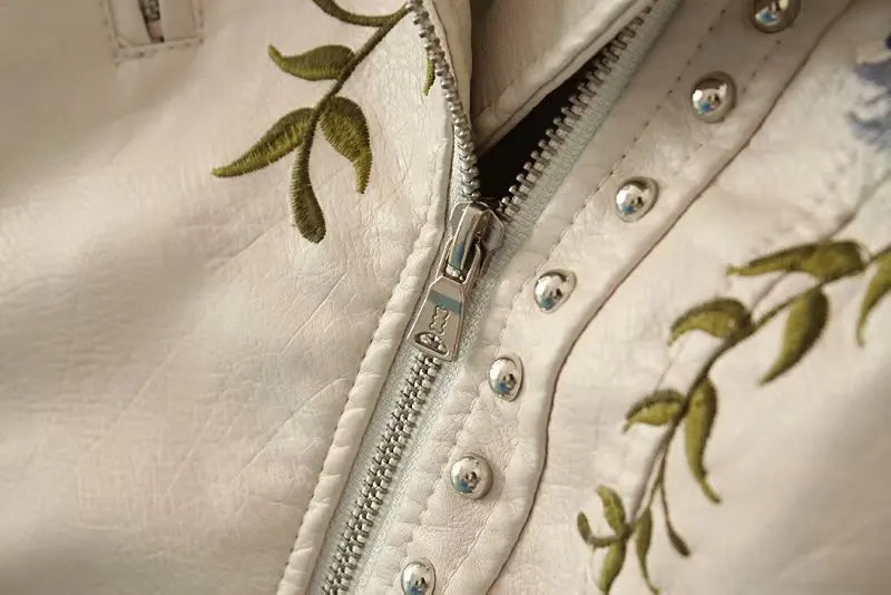 Floral Embroidered Biker Jacket