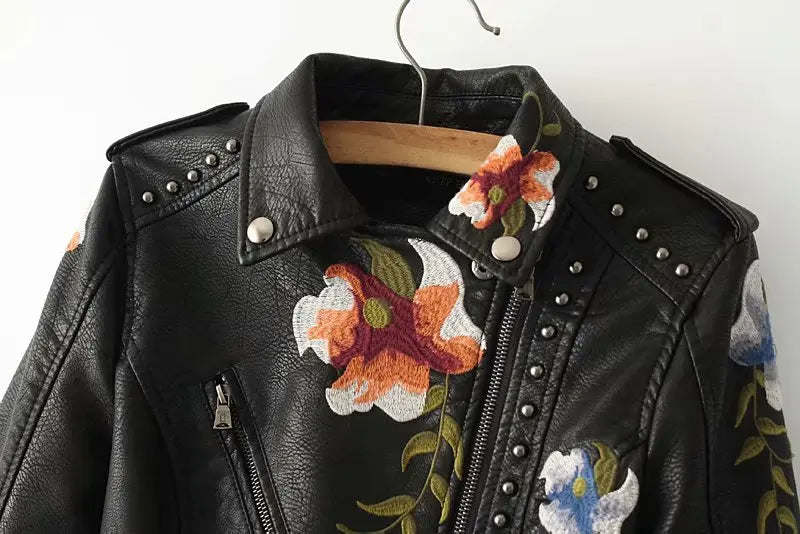 Floral Embroidered Biker Jacket