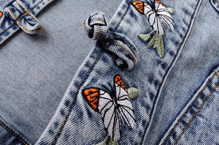 Embroidered Denim Bomber Jacket