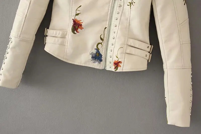 Floral Embroidered Biker Jacket