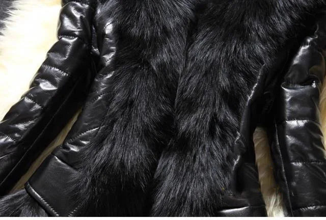 Faux Fur PU Leather Coat Rich Allure