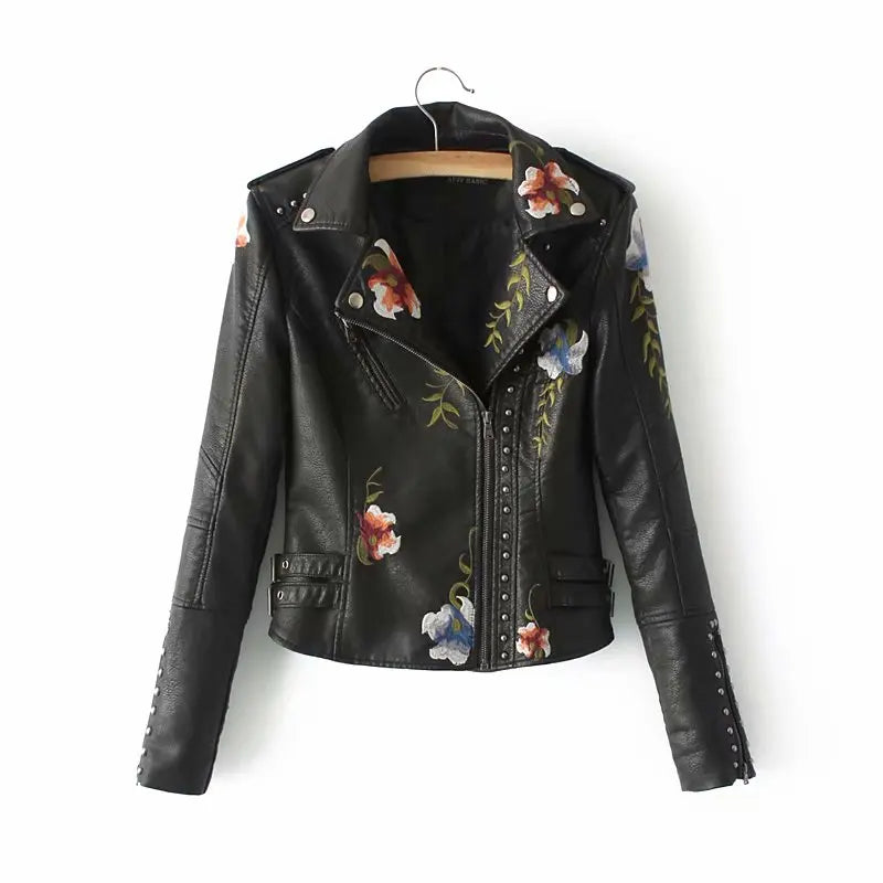 Floral Embroidered Biker Jacket