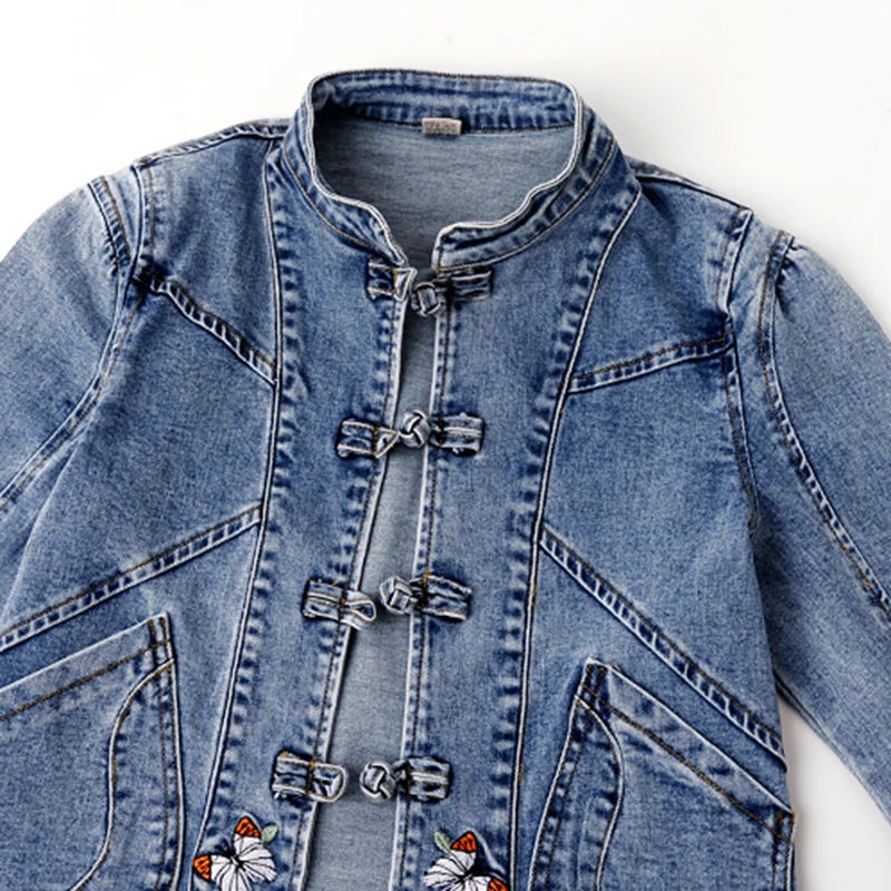 Embroidered Denim Bomber Jacket
