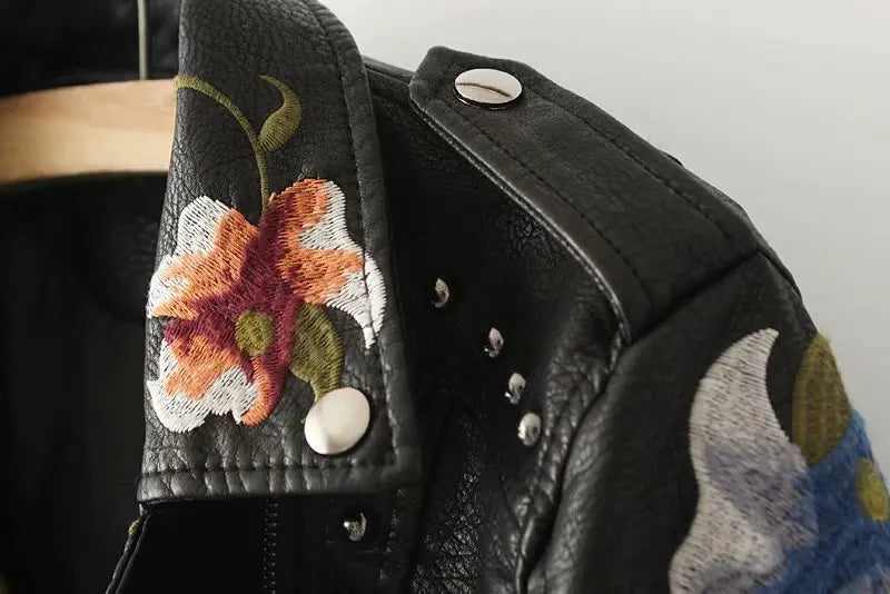 Floral Embroidered Biker Jacket