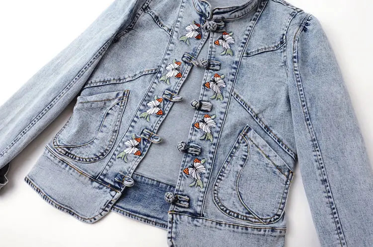 Embroidered Denim Bomber Jacket