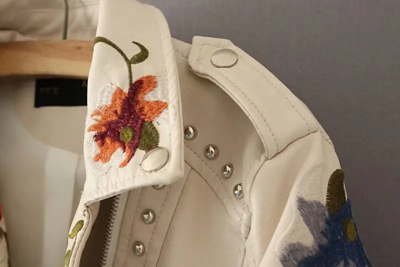Floral Embroidered Biker Jacket