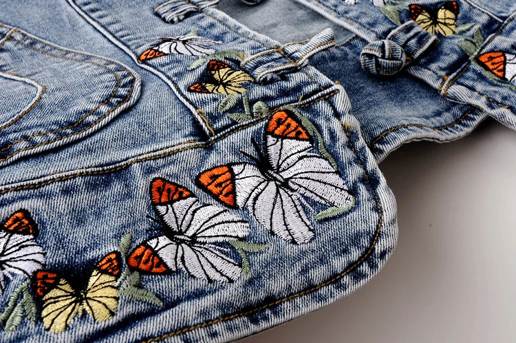 Embroidered Denim Bomber Jacket