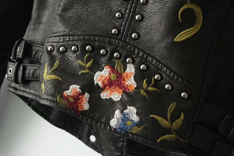 Floral Embroidered Biker Jacket