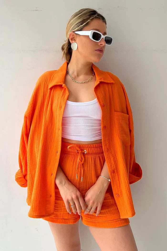 Women's Two-Piece Short Set with Cardigan & Shorts