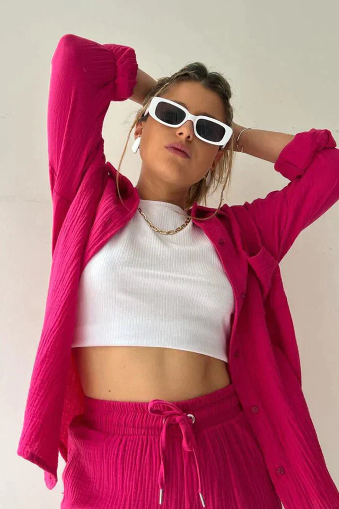 Women's Two-Piece Short Set with Cardigan & Shorts