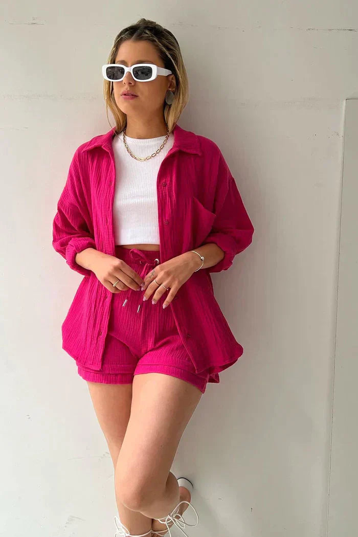 Women's Two-Piece Short Set with Cardigan & Shorts