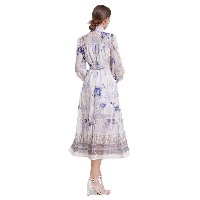 Floral Chiffon Waist Cinching Dress