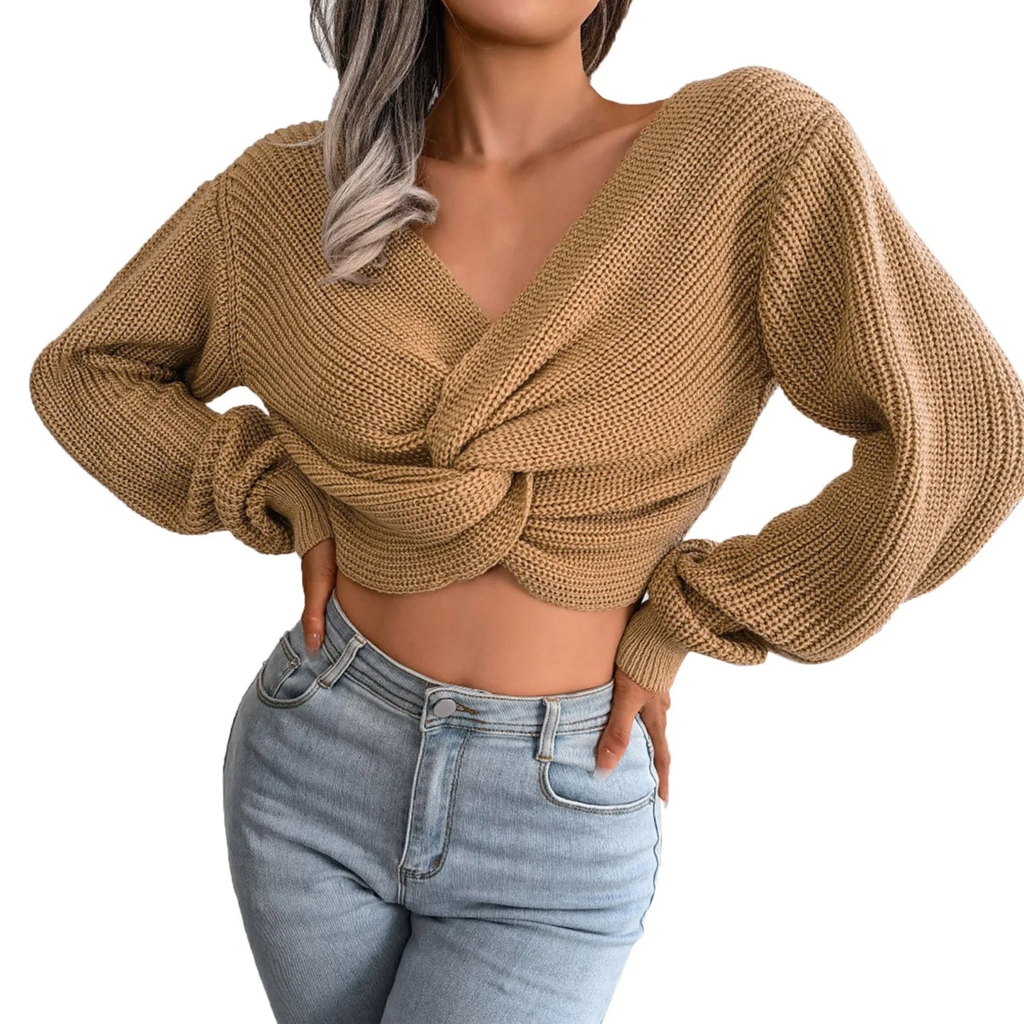 Twist Luxe V-Neck Crop Sweater