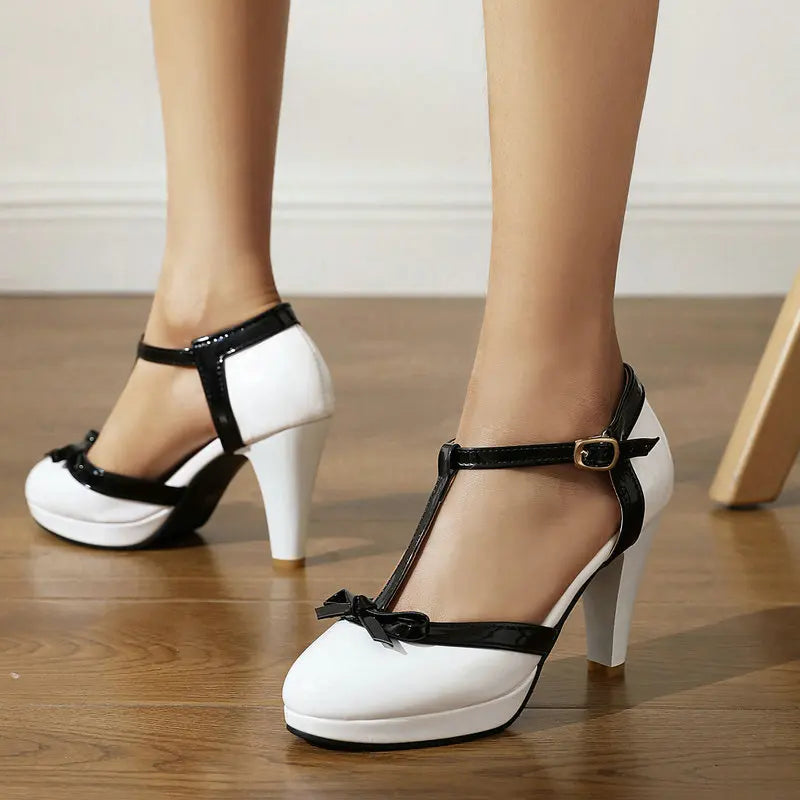 Velvet Charm Bow Platform Heels Rich Allure