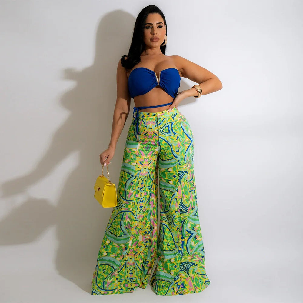 Vivid Bloom Strapless Trouser Set