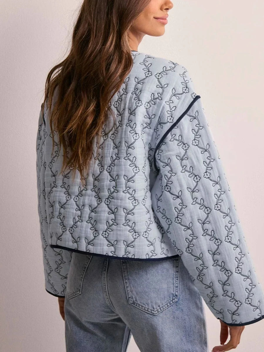 BloomGuard Floral Puffer Button Jacket
