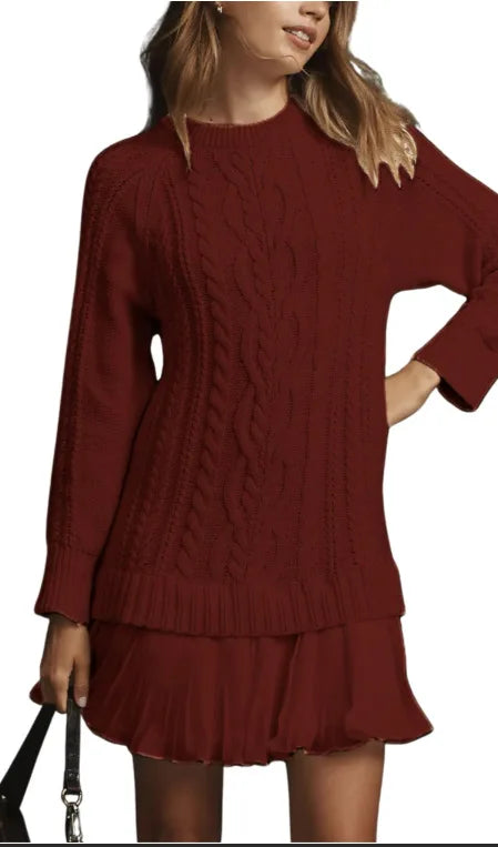 Cozy Knit Pleated Sweater Skirt Set