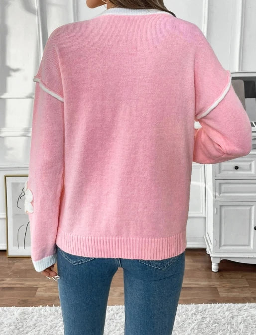 Blossom Touch V-Neck Knit Sweater
