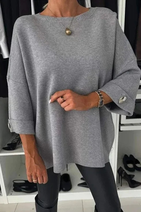 Mod Muse Buttoned Knit Pullover Rich Allure