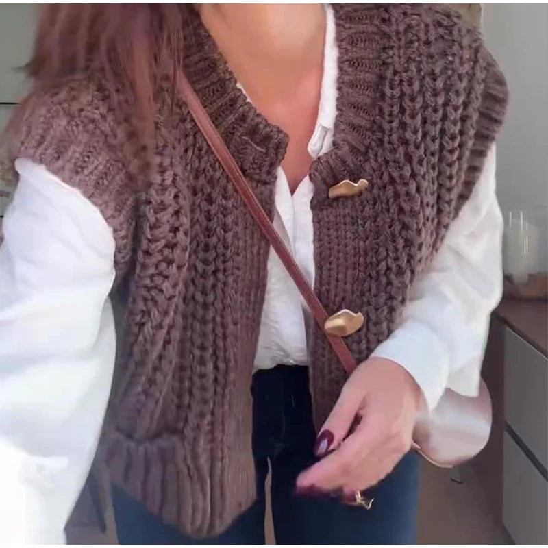 Cozy Chic Knitted Brown Vest
