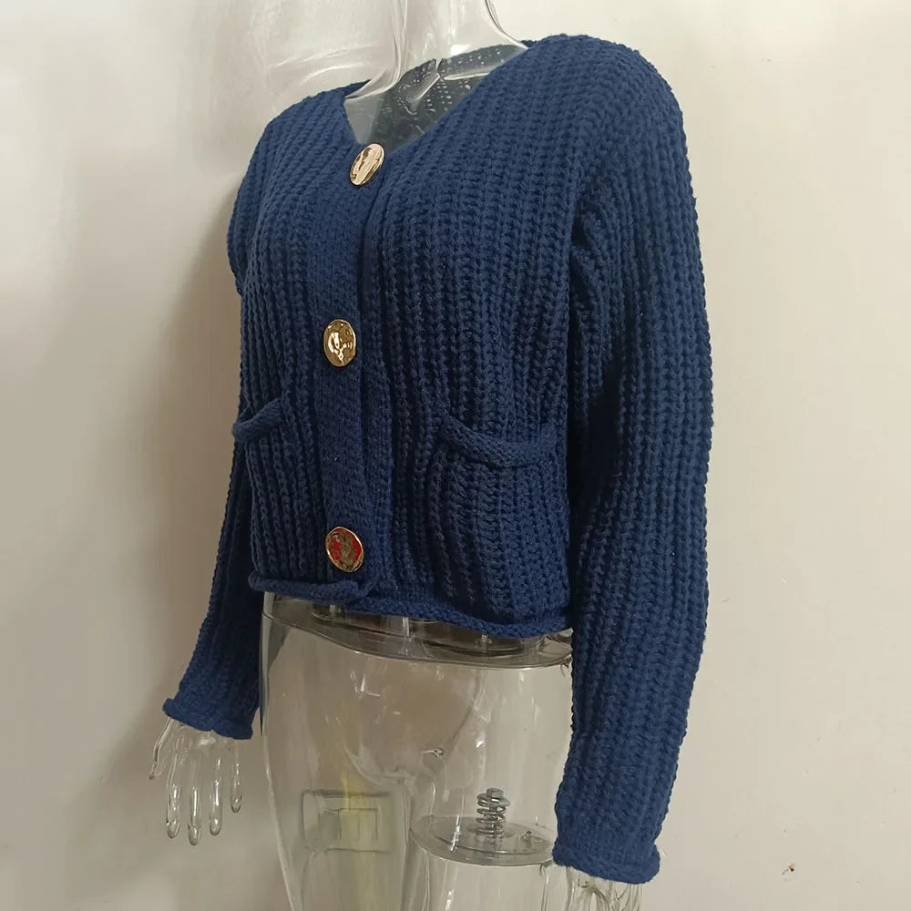 V-Neck Buckle Knit Cardigan