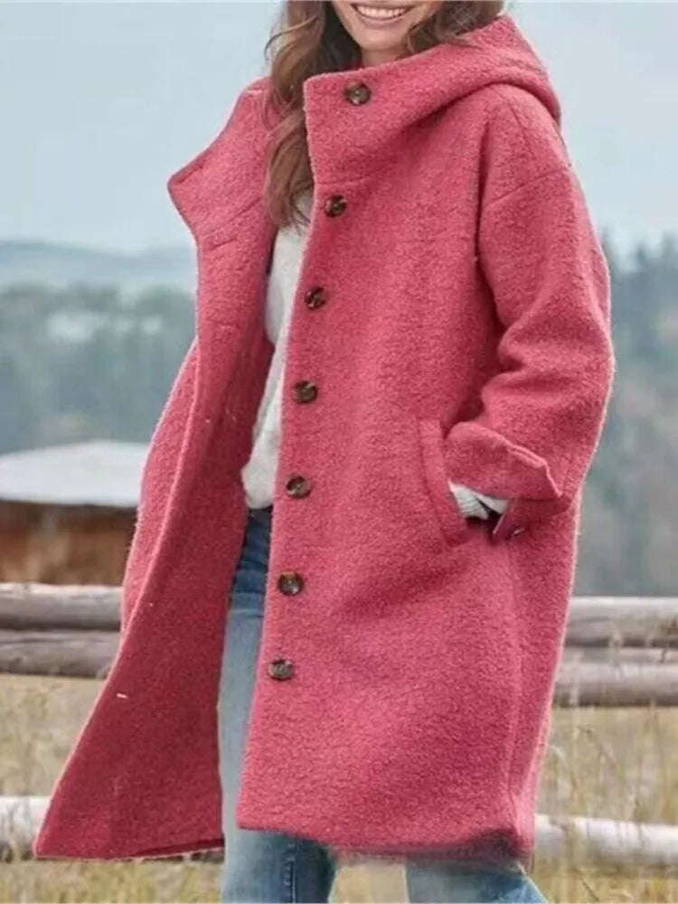Chic Hooded Woolen Overcoat