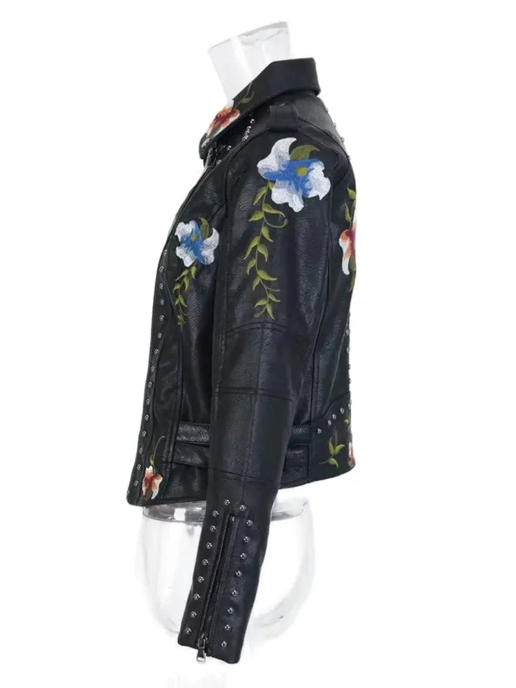 Floral Embroidered Biker Jacket