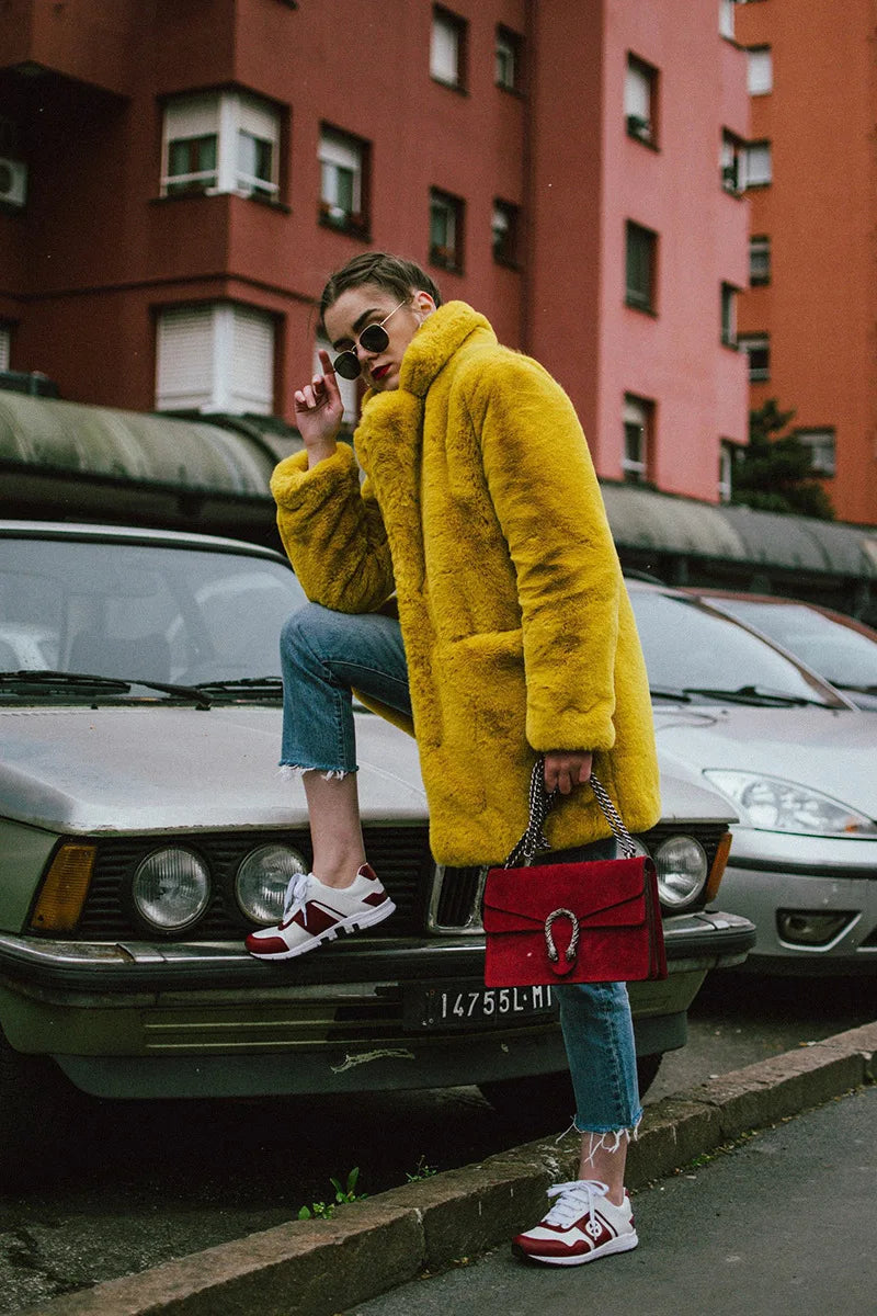 PlushLuxe Long Lapel Fur Coat