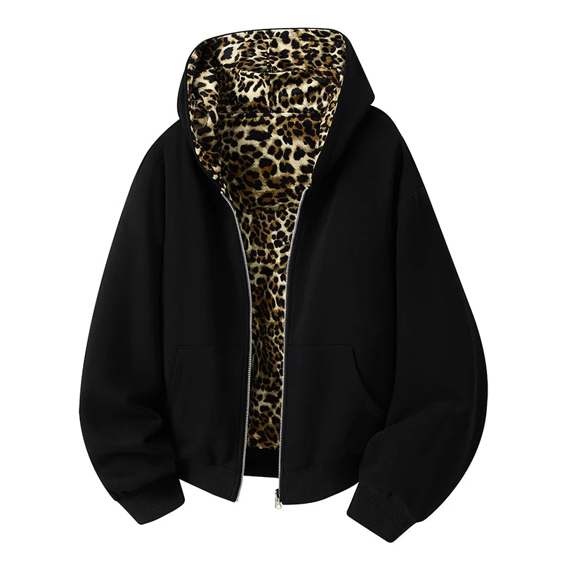 Leopard Print Reversible Hoodie