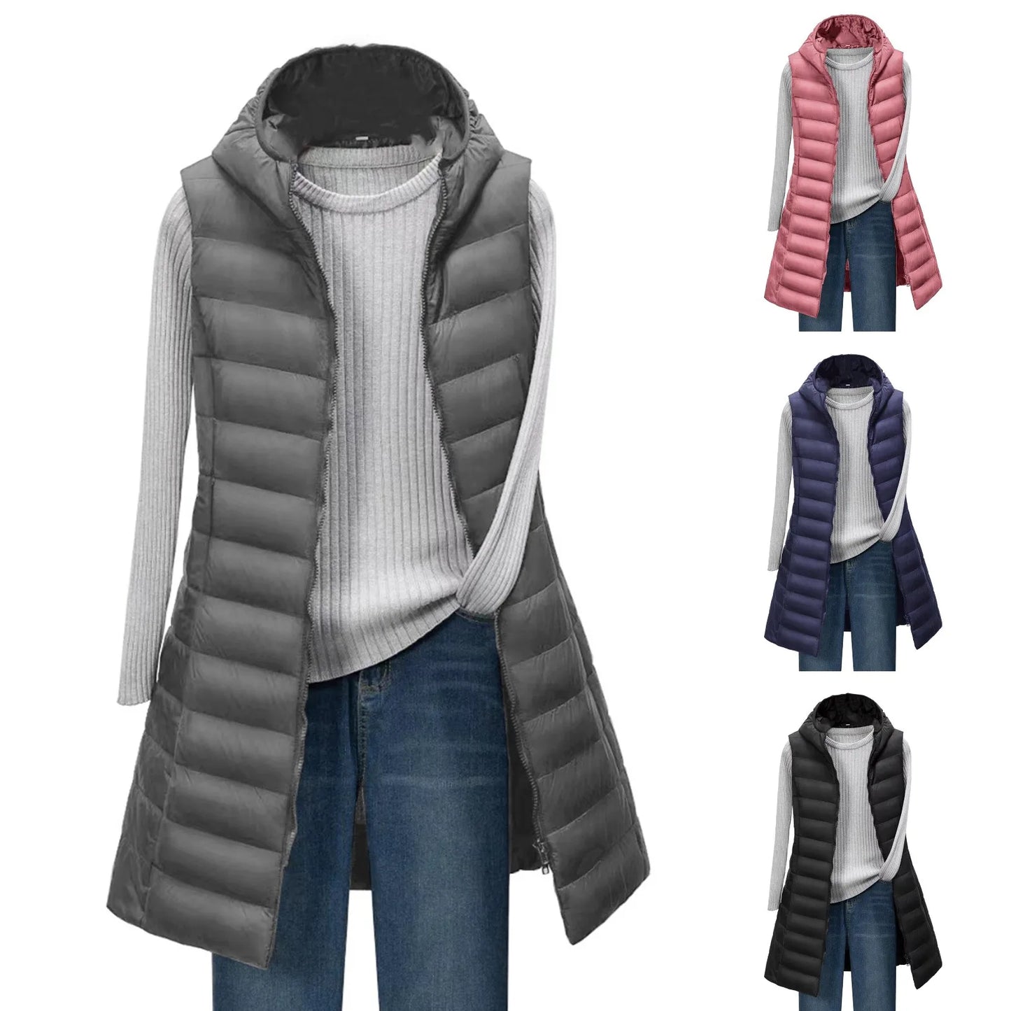 ThermaGlow Hooded Mid-Length Vest Coat