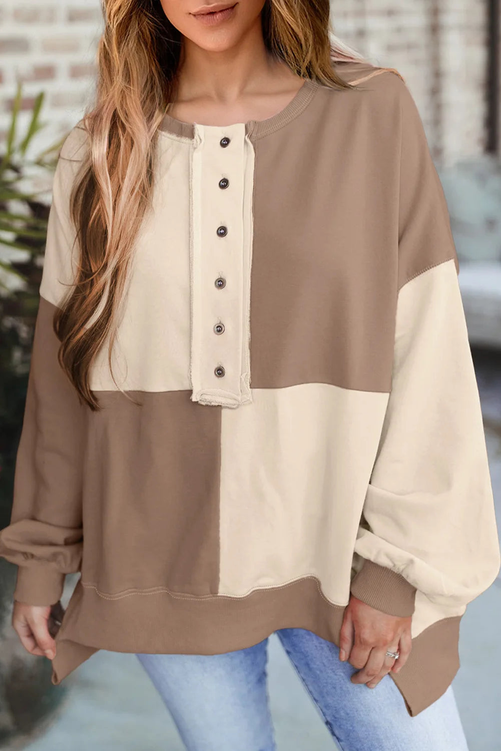 Trendy Contrast Buckle Sweatshirt