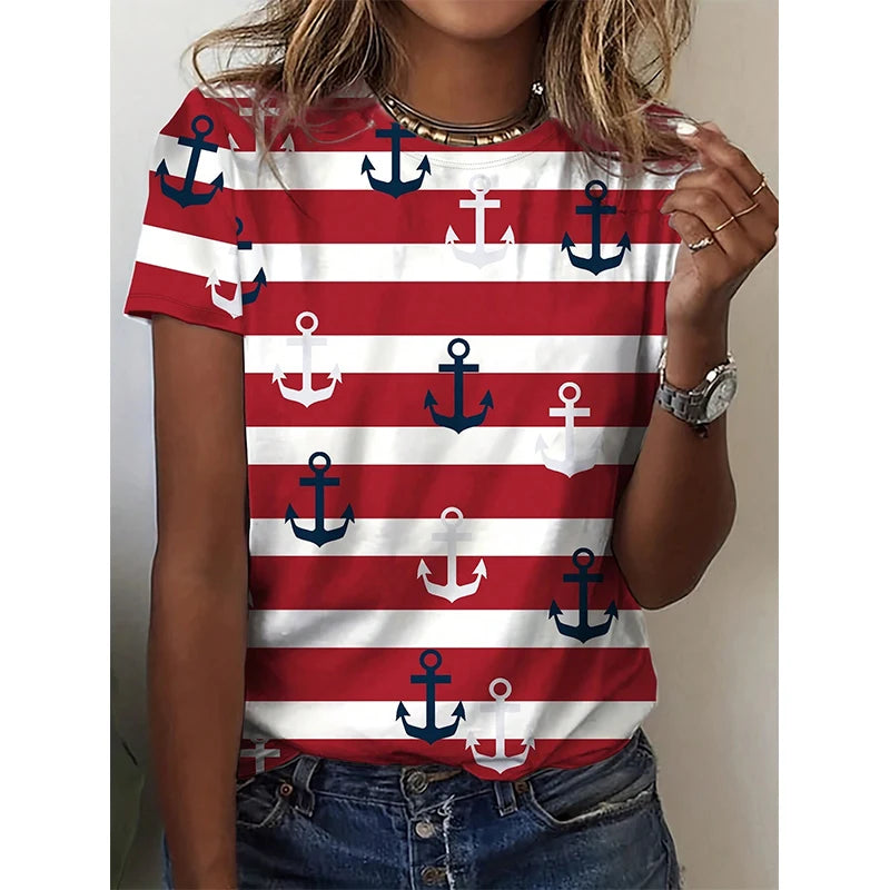 Chic Anchor Stripe Casual Tee