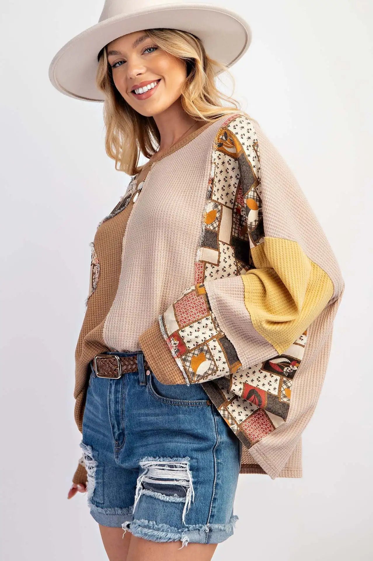 Colorblock Waffle Knit Hoodie