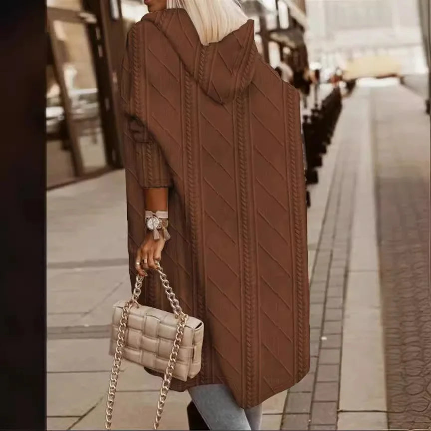 Cable Knit Hooded Windbreaker Coat