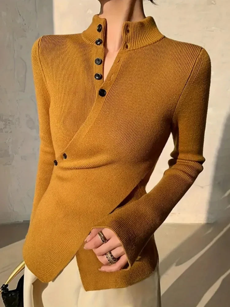 Eleglitz Split-Front Button Sweater