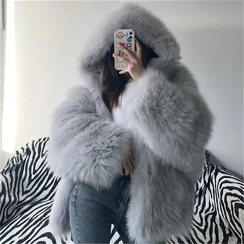 Fur Mist Hooded Splice Jacket