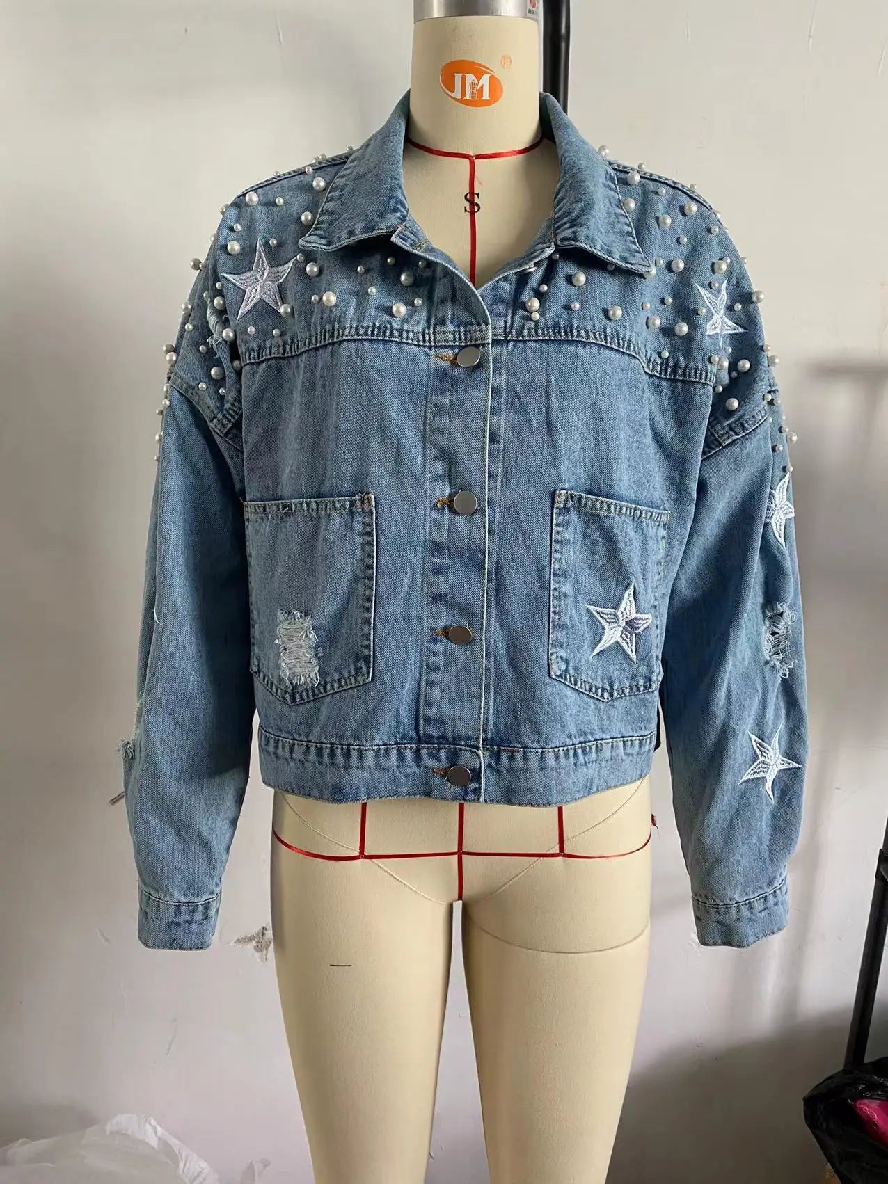 Glam Starry Beaded Denim Jacket